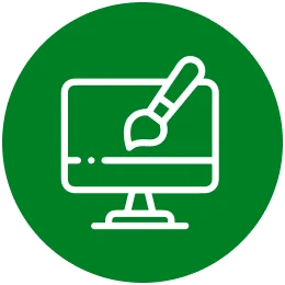 Illustration of a computer screen with a paintbrush indicating design services