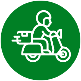 Illustration of a delivery person riding a scooter