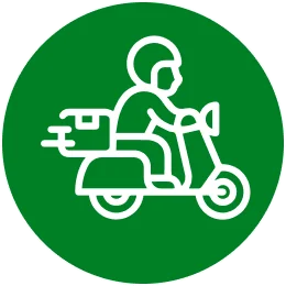 Illustration of a delivery person riding a scooter