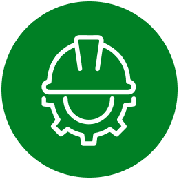 Illustration of a helmet and gear indicating warehouse services