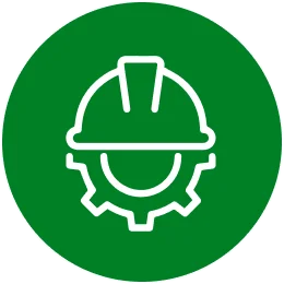 Illustration of a helmet and gear indicating warehouse services