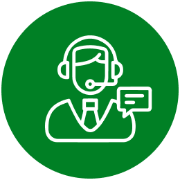 Illustration of a customer service representative wearing a headset with a speech bubble