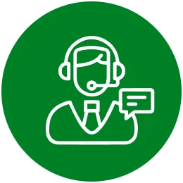 Illustration of a customer service representative wearing a headset with a speech bubble